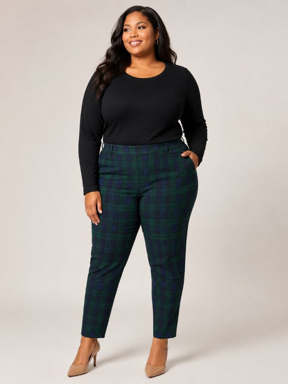 Croft & Barrow 30W NWT Green Navy Plaid Effortless Stretch Pants Plus Size